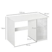 HOMCOM Computer Desk with Drawers, Modern Writing Workstation with Storage Cabinet, PC Study Table for Home, Office, Study, White(m-3)