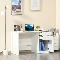 HOMCOM Computer Desk with Drawers, Modern Writing Workstation with Storage Cabinet, PC Study Table for Home, Office, Study, White(m-14)