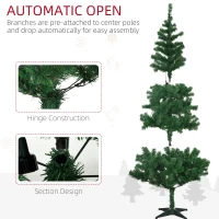 HOMCOM 6' Artificial Prelit Christmas Trees Holiday Décor with Warm White LED Lights, Auto Open, Tinsel, Ball, Star(m-7)