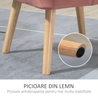 HOMCOM Fotoliu in stil nordic din lemn si efect de catifea roz pentru sufragerie sau birou, 68,5x61x72,5cm(m-6)