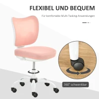 Vinsetto Bürostuhl Drehstuhl Bürosessel ohne Armlehnen Höhenverstellbar Schaumstoff ABS Metall Weiß+Rosa 46 x 51 x 78-87,5 cm(m-6)