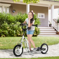 HOMCOM Kinderroller ab 5 Jahre Scooter Kinderscooter Tretroller Cityroller Kinder Roller Kickboard mit Luftreifen 12 Zoll Gummi Aluminium Weiß 120 x 58 x 85-95 cm(m-2)