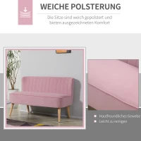 HOMCOM 2-Sitzer Stoffsofa Polstersofa Doppelsofa Sitzmöbel Loungesofa Holz Samtartiges Polyster Schaumstoff Rosa 117 x 56,5 x 77 cm(m-5)