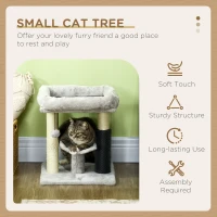 PawHut 48cm Cat Tree with Scratching Posts, Bed, Perch, Self Groomer, Toy - Grey(m-4)
