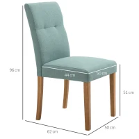 HOMCOM eetkamerstoelen set van 2 met gestoffeerde zitting stoel gestoffeerde stoel linnen-polyesterweefsel schuimstof rubberhout groen 50 x 62 x 96 cm(m-3)