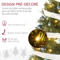 HOMCOM Sapin de Noël artificiel lumineux LED x 160 blanc chaud 8 modes d'éclairages support acier 418 branches 150 cm vert(m-6)