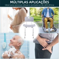 HOMCOM Cadeira para Duche Antiderrapante com Altura Ajustável em 8 Níveis Cadeira de Banho 50,6x43x71-88 cm Cinza(m-5)