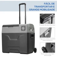 HOMCOM Geleira Elétrica Portátil 50L com Compressor Mini Geleira para Carro com Ecrã de Toque e Alça 12/24VCC ou 110V-240VCA para Casa Campismo 58,6x37,8x54,5cm Cinza(m-6)