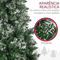 HOMCOM Árvore de Natal Artificial com 240 Luzes LED 618 Ramos Suporte de Aço e Formato Slim para Interior Ø68x180 cm Verde(m-6)