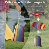 Outsunny Rede Suspensa de Algodão 290x150 cm Carga 150 kg Portátil Individual com Bolsa de Transporte Multicolor(m-6)