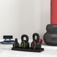 SPORTNOW Three-Piece Kettlebell Set, 5lbs, 10lbs, 15lbs with Storage Tray(m-7)