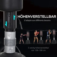 HOMCOM stojący worek treningowy, manekin bokserski, partner do boksu, worek bokserski,regulacja wysokości czarny+brązowy 158–186cm(m-4)