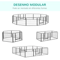 PawHut Parque para Cães com 12 Painéis Recinto para Animais de Estimação Modular com 2 Portas 80x60 cm Preto(m-4)