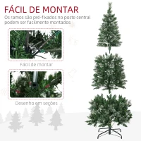 HOMCOM Árvore de Natal Artificial com 240 Luzes LED 618 Ramos Suporte de Aço e Formato Slim para Interior Ø68x180 cm Verde(m-7)
