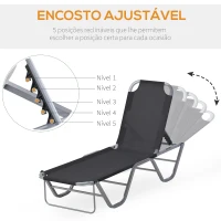 Outsunny Espreguiçadeira de Jardim com Encosto Ajustável em 5 Posições de Alumínio e Textilene Exterior 163x58,5x91 cm Preto(m-6)