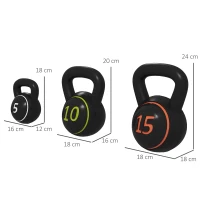 SPORTNOW Three-Piece Kettlebell Set, 5lbs, 10lbs, 15lbs with Storage Tray(m-3)