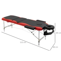 HOMCOM Marquesa de Massagem Dobrável e Portátil com Altura Ajustável Apoio para a Cabeça e Apoio para os Braços 215x60x61-84 cm Preto e Vermelho(m-3)