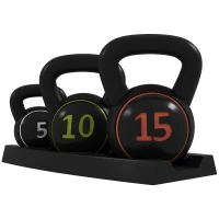 SPORTNOW Three-Piece Kettlebell Set, 5lbs, 10lbs, 15lbs with Storage Tray(m-11)