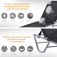 Outsunny Espreguiçadeira de Jardim com Encosto Ajustável em 5 Posições de Alumínio e Textilene Exterior 163x58,5x91 cm Preto(m-5)