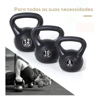 HOMCOM Peso Russo de 12 kg Kettlebell Preenchido de Areia com Punho Largo e Antiderrapante para Trenos em Casa e Ginásio 27x21x31 cm Preto(m-7)