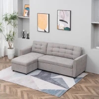 HOMCOM Canapea Extensibila pe Colt 3 locuri cu Sezlong Compartiment din Material Textil(m-2)