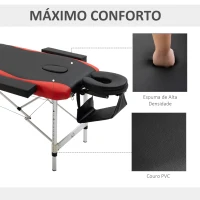 HOMCOM Marquesa de Massagem Dobrável e Portátil com Altura Ajustável Apoio para a Cabeça e Apoio para os Braços 215x60x61-84 cm Preto e Vermelho(m-6)