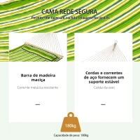 Outsunny Cama Rede Suspensa de Algodão para Jardim Campismo Praia Piquenique com Almofada Carga Máxima 180kg 284x140cm Verde e Amarelo(m-4)
