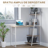 HOMCOM Birou Biblioteca 4 Rafturi Blat Mare Pliabil Lemn Metal Alb Stejar(m-5)