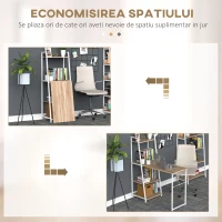 HOMCOM Birou Biblioteca 4 Rafturi Blat Mare Pliabil Lemn Metal Alb Stejar(m-4)