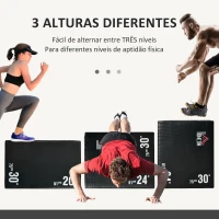HOMCOM Caixa Pliometria com Fecho de Correr Caixa de Salto com 3 Diferentes Alturas Carga Máxima 120 kg 75x51x61 cm Preto(m-6)