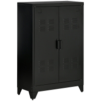 HOMCOM Sideboard Filing Cabinet with Louvered Doors Wardrobe Storage Cabinet Industrial Metal Cabinet with 2 Adjustable Shelves Living Room Bedroom Black 75 x 33 x 110 cm