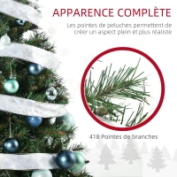 HOMCOM Sapin de Noël artificiel lumineux LED x 160 blanc chaud 8 modes d'éclairages support acier 418 branches 150 cm vert(m-5)