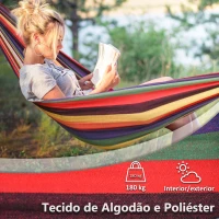 Outsunny Rede Suspensa de Algodão 290x150 cm Carga 150 kg Portátil Individual com Bolsa de Transporte Multicolor(m-4)