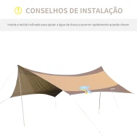 Outsunny Abrigo de Campismo Portátil 555x550 cm Tenda de Campismo Impermeável com Proteção Solar Marrom e Bege(m-8)