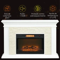 HOMCOM Lareira Elétrica 1800W com Efeito de Chama Temporizador Semanal e Proteção Contra Superaquecimento 120x24x80 cm Branco(m-7)