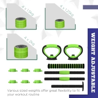 SPORTNOW 20kg Four-In-One Adjustable Weight Dumbbells Set, Barbell, Kettlebell, Push Up Stand - Green(m-5)