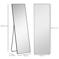 HOMCOM Grote staande spiegel, wandspiegel, lichaamsspiegel, 161,5 cm, zilver(m-3)