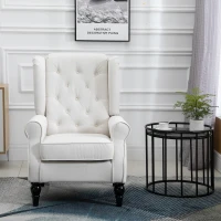 HOMCOM Wingback Accent Chair, Retro Upholstered Button Tufted Occasional Chair for Living Room and Bedroom, Cream White(m-10)