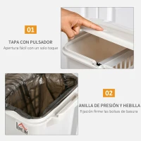 HOMCOM Cubo de Basura y Reciclaje 45L Basurero Móvil con Ruedas 4 Compartimentos Cajón Apertura y Cierre Fácil con Pulsador y Pedal 42x29x83 cm Blanco(m-4)