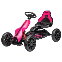 HOMCOM 12V Electric Go Kart for Kids, Ride-On Racing Go Kart with Forward Reversing, Rechargeable Battery, 2 Speeds, for Boys Girls Aged 3-8 Years Old - Pink(m-1)