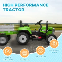HOMCOM Ride On Tractor, Battery Powered Electric Car, with Detachable Trailer, Remote Control, Music - Green(m-8)