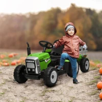 HOMCOM Ride On Tractor, Battery Powered Electric Car, with Detachable Trailer, Remote Control, Music - Green(m-2)