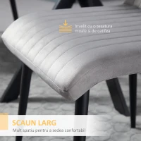 HOMCOM Scaune de Luat Masa Set de 2 Scaune de luat Masa, Scaune de Bucatarie Moderne din Tesatura de Catifea cu Spatar cu Canale si Picioare din Otel pentru Camera de Luat Masa, Camera de Zi, Gri(m-5)