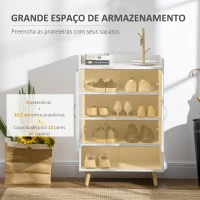 HOMCOM Móvel Sapateira de 2 Portas Moderno Móvel Auxiliar para 12 Pares de Sapatos com 4 Prateleiras para Entrada Sala de Estar Dormitório 60x30x92cm Branco(m-4)