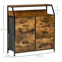 HOMCOM Bedroom Chest of Drawers, Industrial 5 Fabric Drawer Dresser with Open Shelf for Living Room, Rustic Brown(m-3)