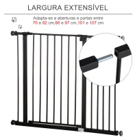 PawHut Barreira de Segurança para Animais de Estimação Extensível para Escadas e Portas Barreira de Segurança para Cães 76-107x76 cm Preto(m-6)