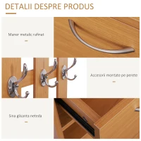 HOMCOM Mobilier Garderoba Dulap Pantofi Reglabil cu Oglinda si Cuier 6 carlige pentru Hol si Dormitor 90x22x116cm Lemn(m-5)