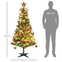 HOMCOM Árvore de Natal Artificial com 150 Luzes LED 480 Ramos com 100 Decorações Suporte de Aço Ø86x180 cm Verde(m-3)