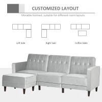 HOMCOM L Shape Sofa Bed Set with 3-Seater Sofa and Footstool, Corner Sofa Bed with Ottoman, Light Grey(m-5)