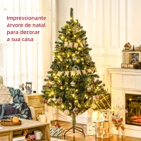 HOMCOM Árvore de Natal Artificial com 150 Luzes LED 650 Ramos e 100 Decorações para Interior Aço Ø106x180 cm Verde(m-4)